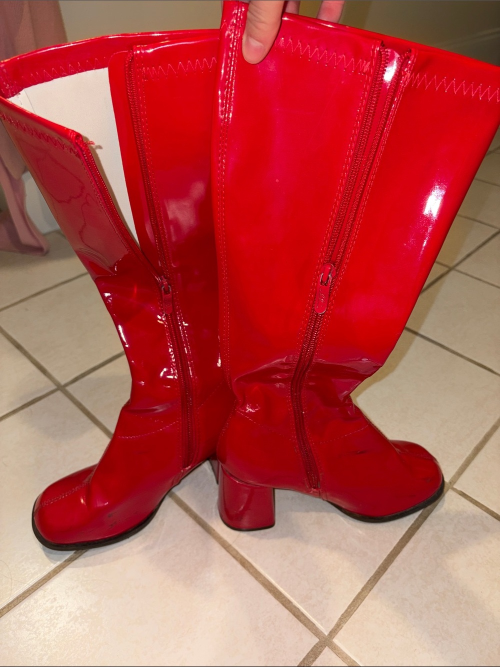 Ellie Red Patent Mid-Calf Block Heel Boots - Picture 4 of 4